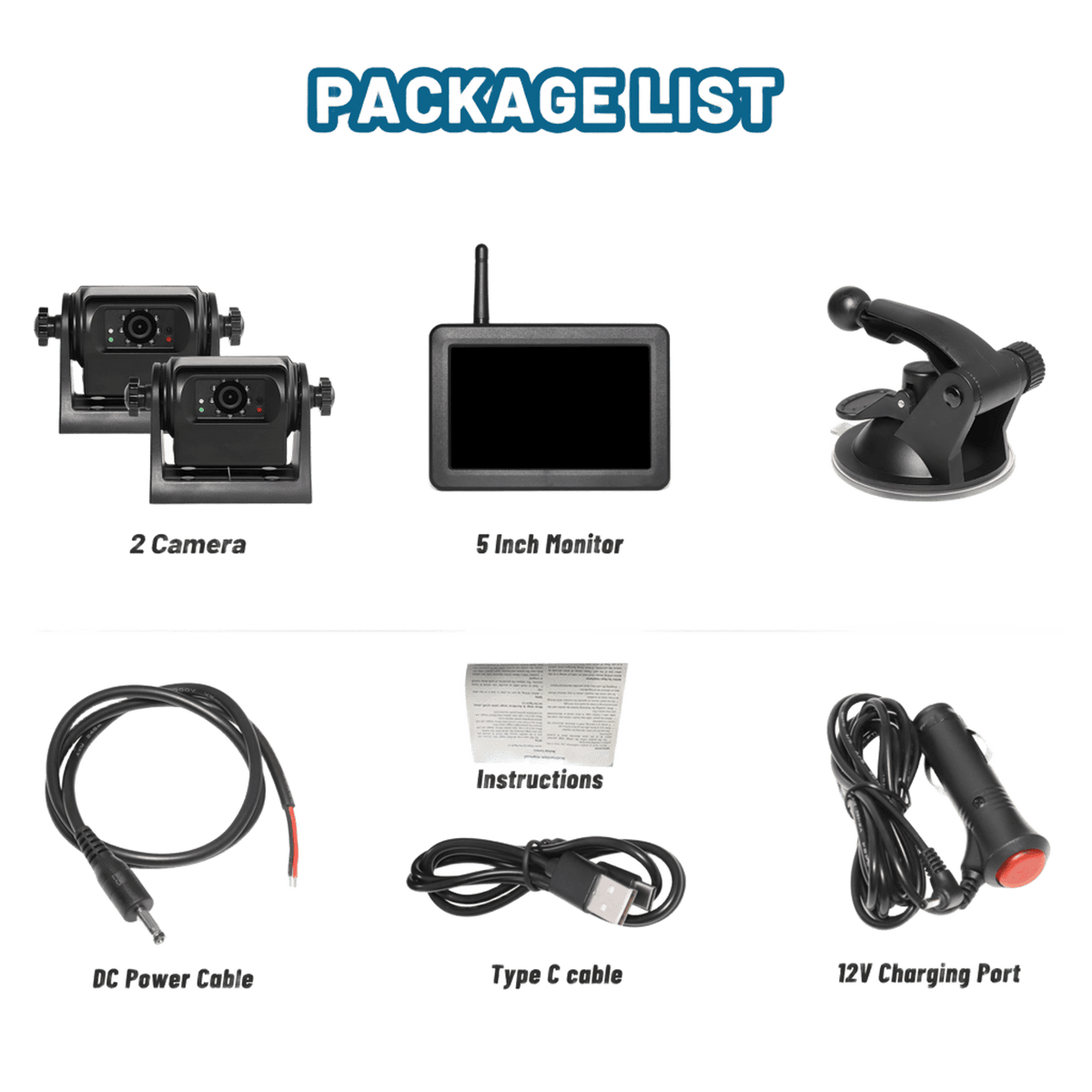 Wireless Vehicle Camera with 5" Monitoring Monitor