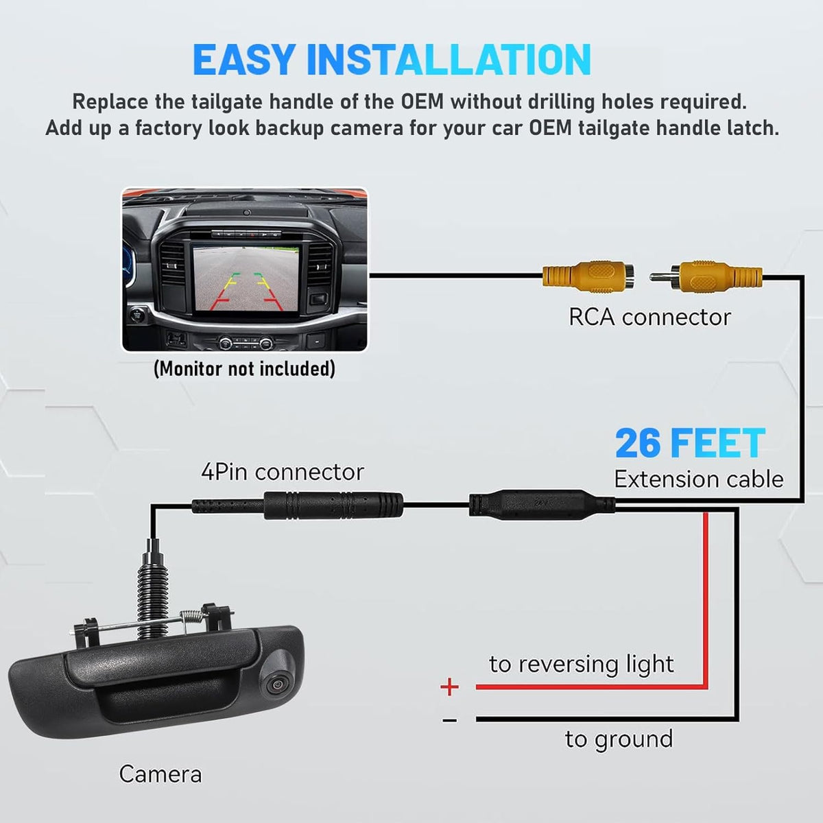 EW-T107 Tailgate Latch Door Handle Aftermarket Rear View Camera