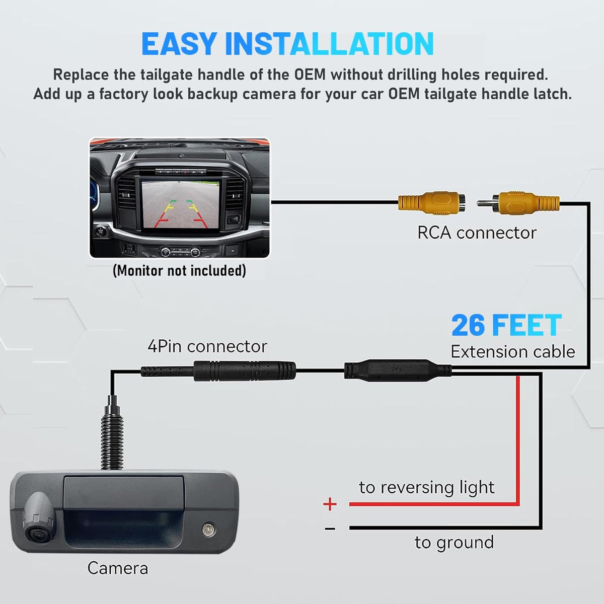 EW-T126 Tailgate Handle Reverse Backup Camera Replacement for Ford