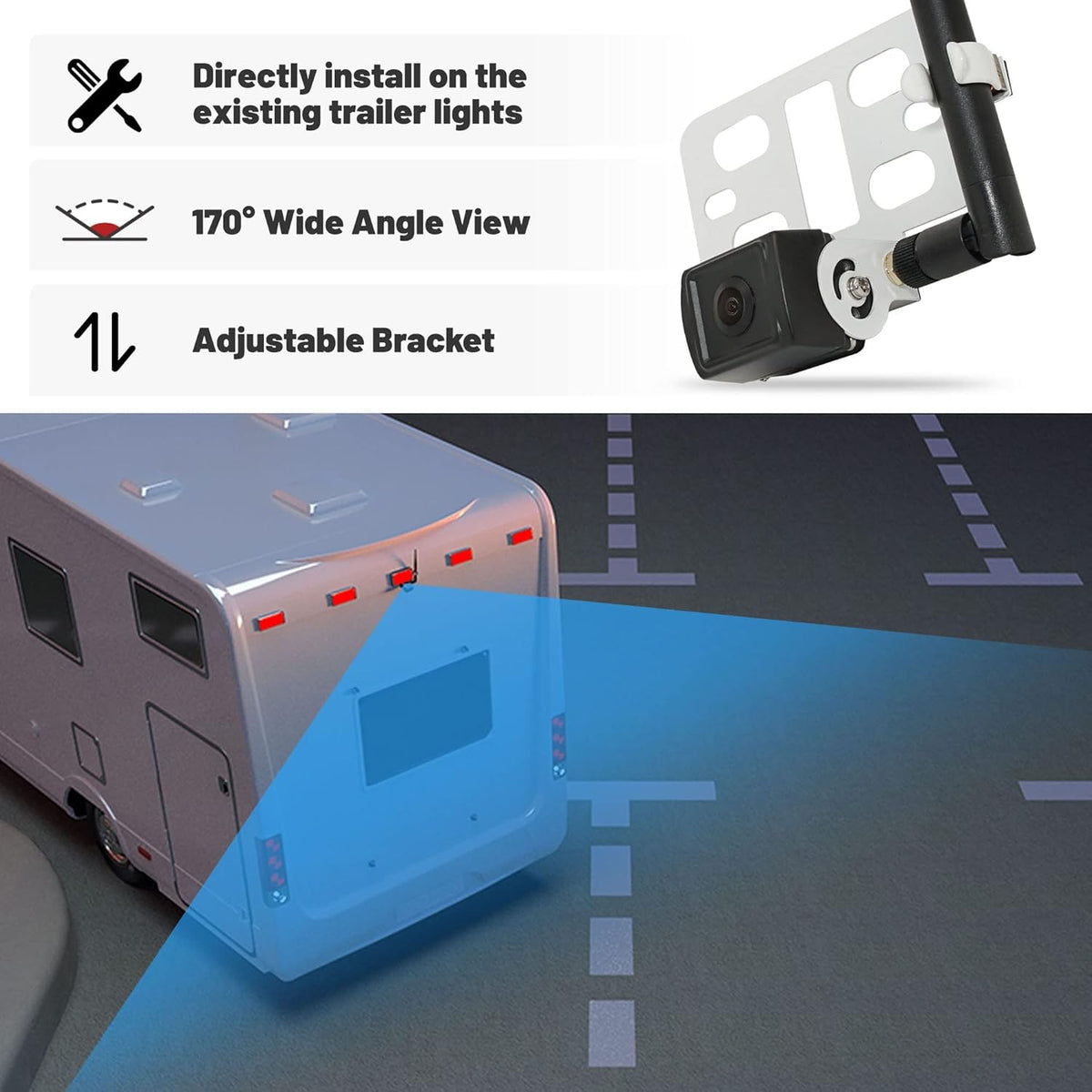 Wi-Fi RV Trailer Backup Camera with Red Marker Lights