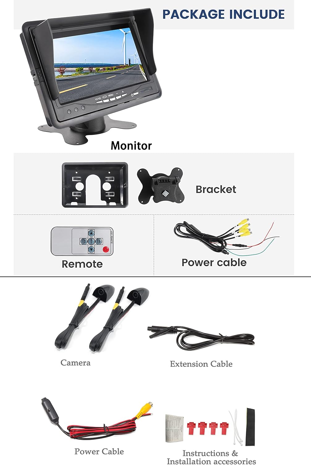 EW-M702S003KIT Blind Spot Side View Camera with 7'' TFT LCD Monitor Display