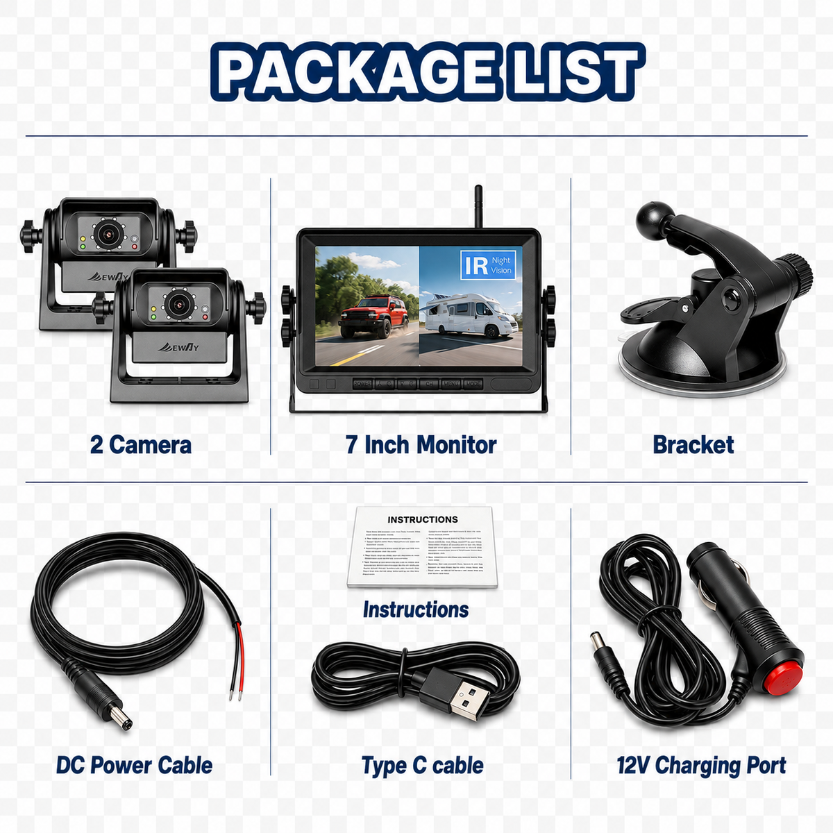 Wireless Commercial Vehicle Camera with 7 inch Rear View Monitor