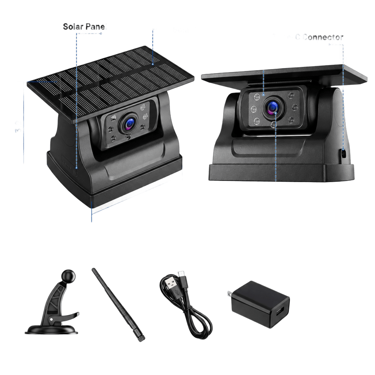 Solar-Power Wireless WiFi Trailer Backup Camera with Biult-in 9000mAh Rechargeable Battery